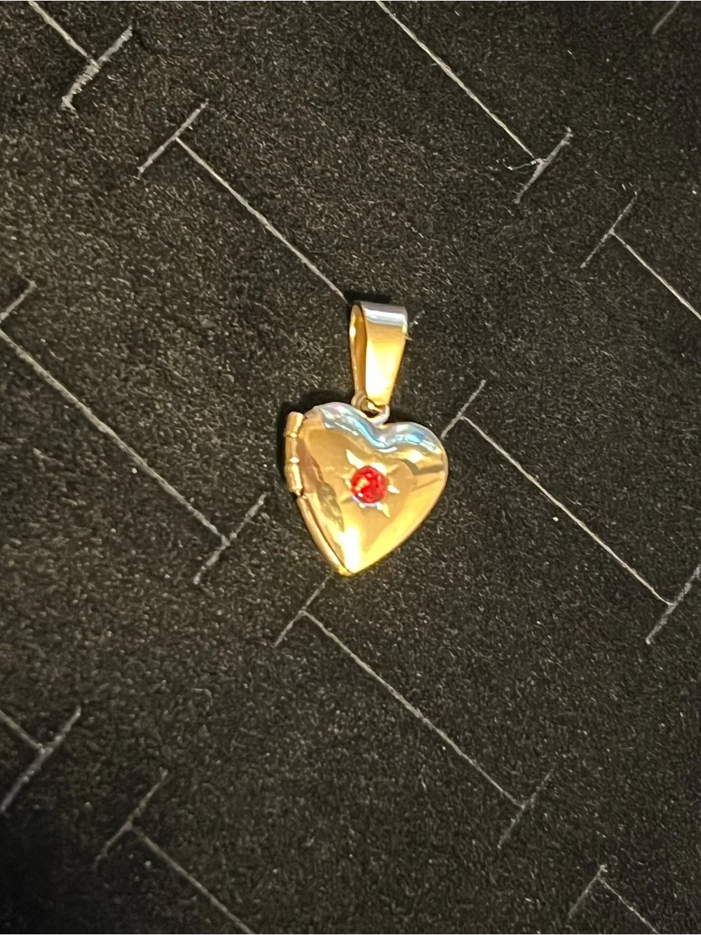 Gold toned Heart Locket Pendant with Red gemstone